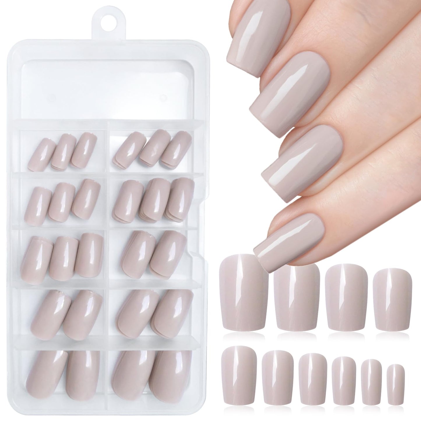 LuckForever 120pc Medium Press on Nails Square Fake Nail Tips, Full Cover Square Press on Nails Medium False Nails Press ons Artificial Fingernail & Glue Adhesive Tabs Nail Kit for Women Girls Kids