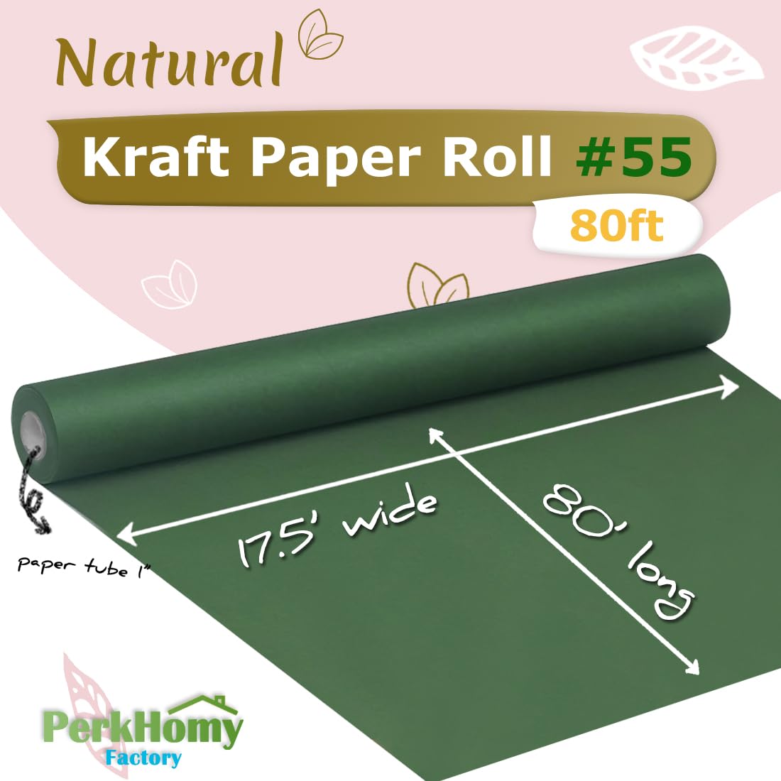 PerkHomy Dark Green Kraft Paper Roll 17.5" x 960" (80') for Gift Wrapping Bouquet Flower Kids Art Painting Craft Writing Packaging Shipping 80GSM 55LB (Dark Green, 17.5" x 80')