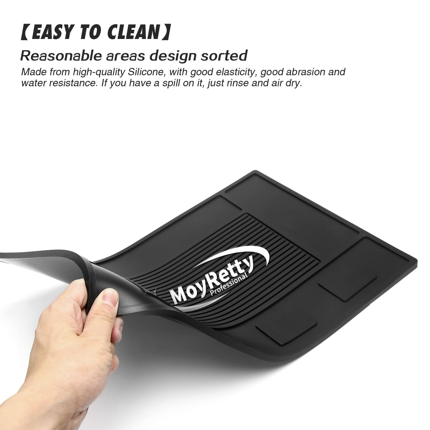 MoyRetty Magnetic Barber Organizer Mat for Clippers(17.7'' x 11.8'') - Professional Anti-Slip Heat Resistant Silicone Pad with Salon Station Accessories for Hair Stylist Clippers Supplies (Black)