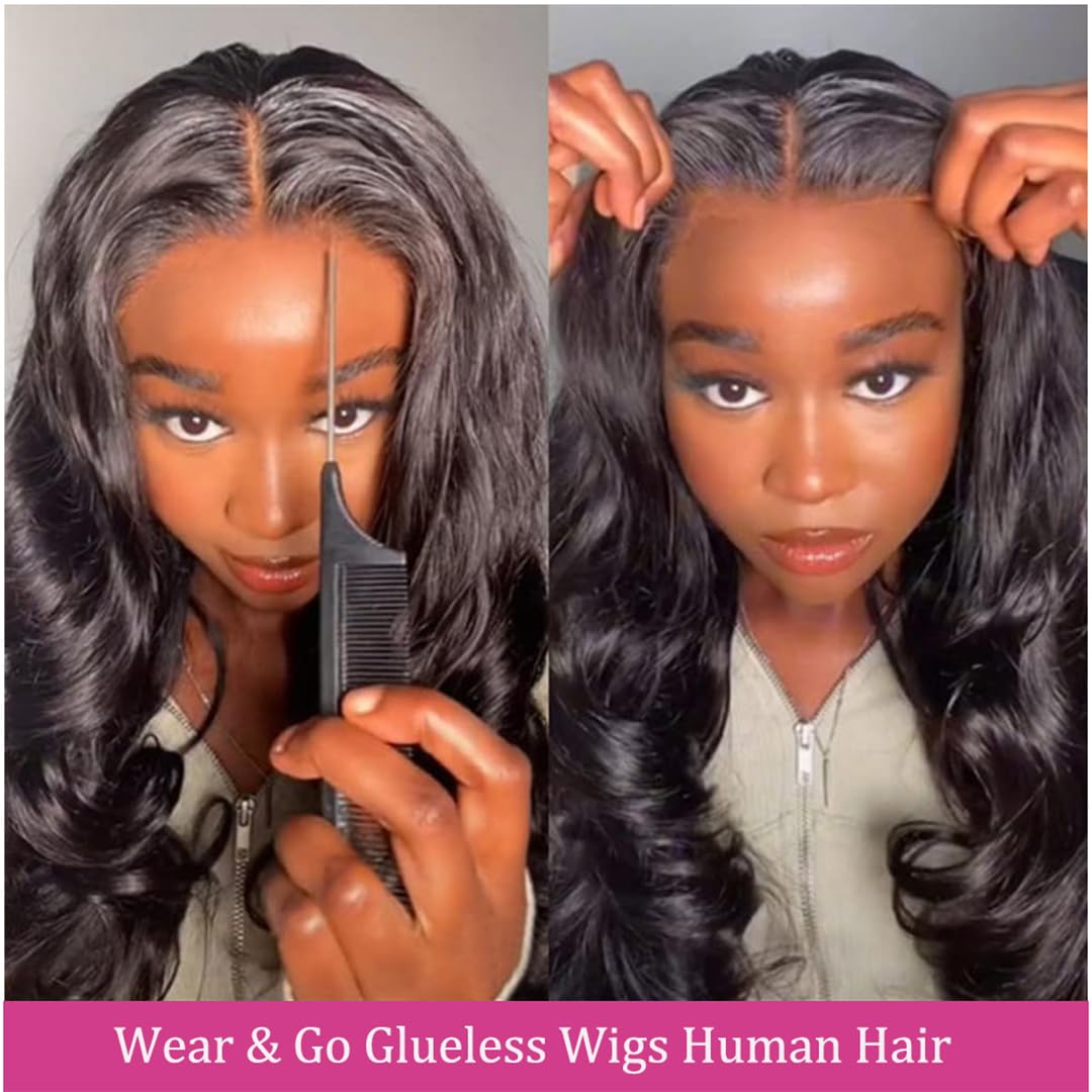 Ahaisy Glueless Bob Wig Human Hair Pre Plucked Wear and Go Wigs Pre Cut Lace Body Wave Short Bob Lace Front Wigs for Black Women Upgraded No Glue 4x4 Lace Closure Wigs (12 Inch)