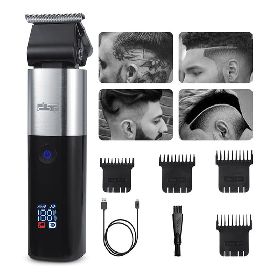 DSP IPX7 Waterproof LED Display Beard Trimmer for Men - Zero Gapped Hair Trimmer with T Outliner Blade, USB Charging, Stainless Steel Blades, Ideal Clippers for Barber Use