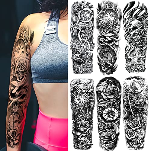 Kotbs Clock & Rose Full Arm Temporary Tattoo Sleeves