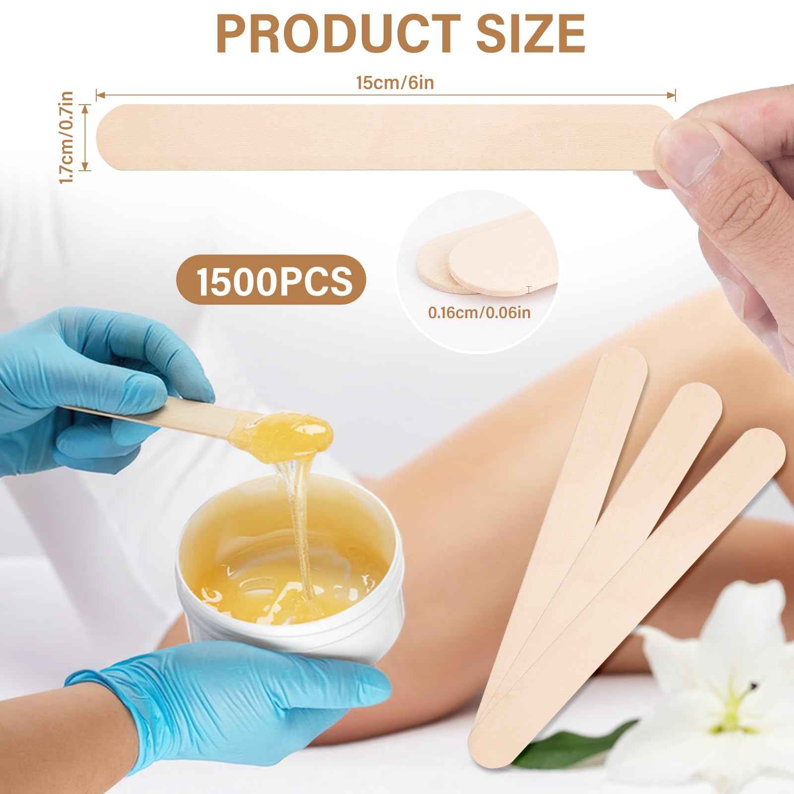 WoBiogHo 1500 Pcs Wooden Wax Sticks 6-Inch Jumbo Wood Waxing Stick Wax Spatulas Applicator Multi-Purpose Wood Popsicle Craft Sticks for Body Hair Removal, Tongue Depressors and Craft Projects