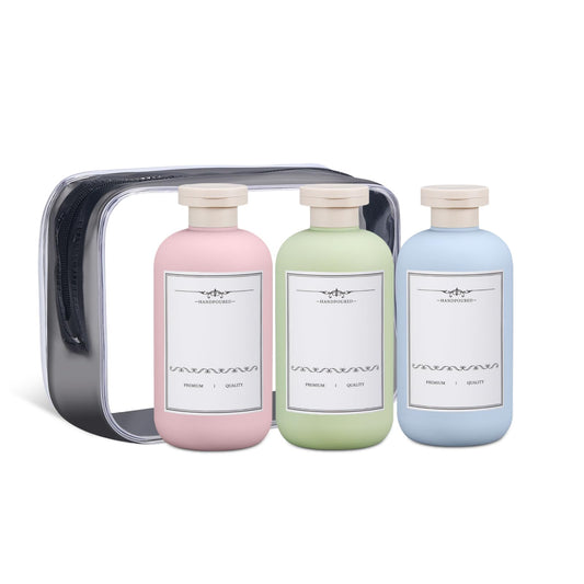 ASEVAT 6.7 oz Plastic Leak Proof Travel Bottles for Toiletries, Plastic Travel Size Containers, Shampoo and Conditioner Bottles Refillable Squeeze Bottle for Lotion, Body Wash (3Pcs)