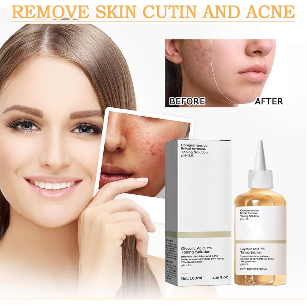 Glycolic Acid 7% Serum Toner, Facial Exfoliation Toning Solution Rejuvenate Your Skin Astringe Pores Solution for Blemishes and Acne. (100 ML)