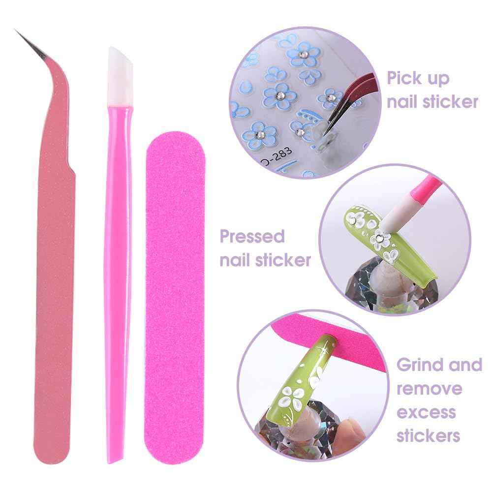 Fruits Nail Stickers Decals Kit - 14 pcs Summer Nail Art with Tweezers Decals Strawberry Lemon Designs Nail Supplies Cute Fun Self-Adhesive Sliders for Women Girls 3D Manicure Decoration