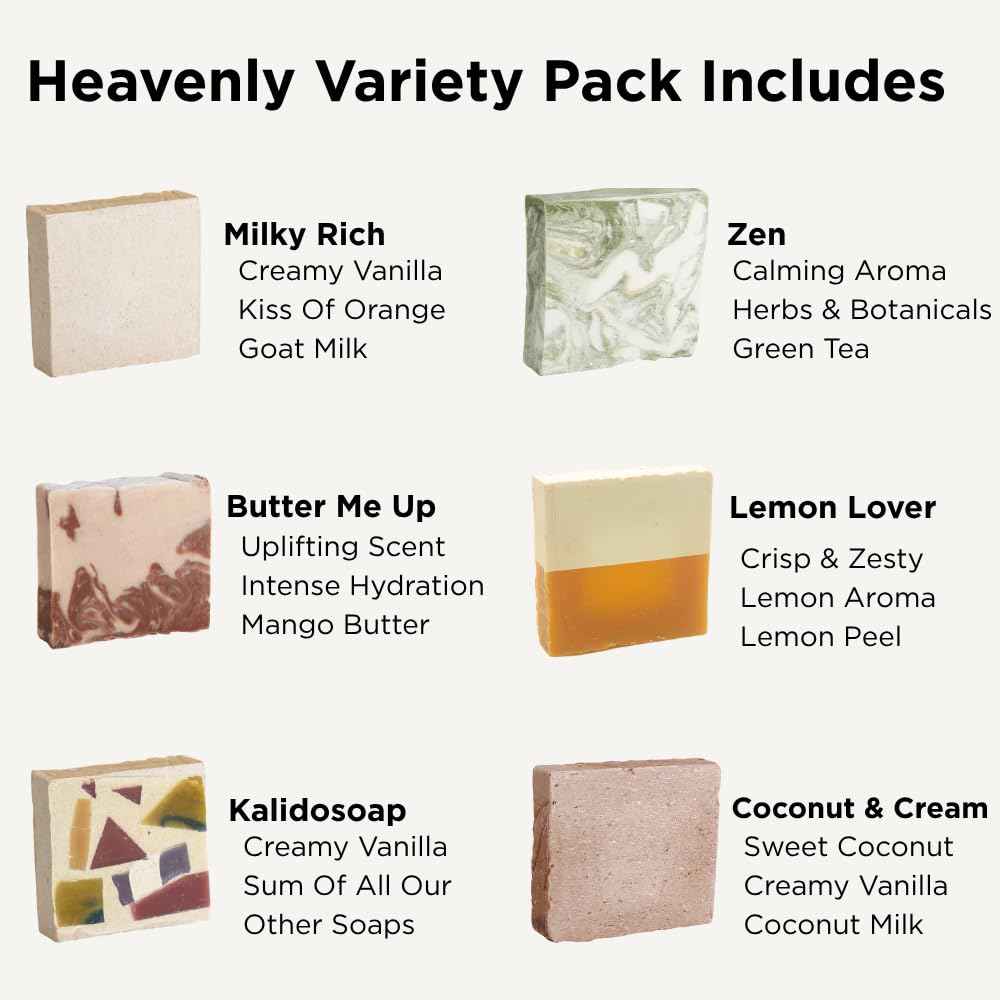 Sumbody USA Made Handmade Soap Bar (6pk) Heavenly Hydration Dry, Sensitive Skin, Moisturizing Soap For Face, Hands, Body Self Care Gift Set Men & Women - Goat Milk Citrus Vanilla Coconut Variety Pack