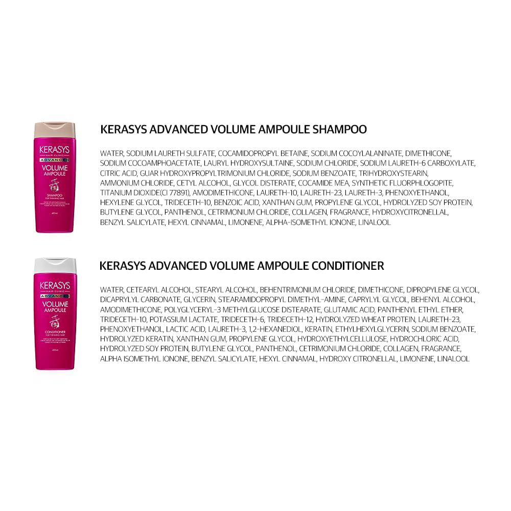 Kerasys Advanced Collagen Ampoule Clinic for Damaged and Thin Hair Volume Ampoule 13.5 fl oz / 400 ml (Shampoo + Conditioner Set)