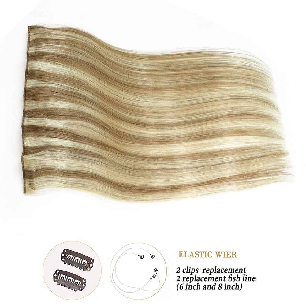 Star Show Wire Hair Extension Human Hair For Women Ash Blonde 16# with Bleach Blonde 613# Natural Straight Hair One Piece for Full Head (14 inch, Highlight Color #16/613)