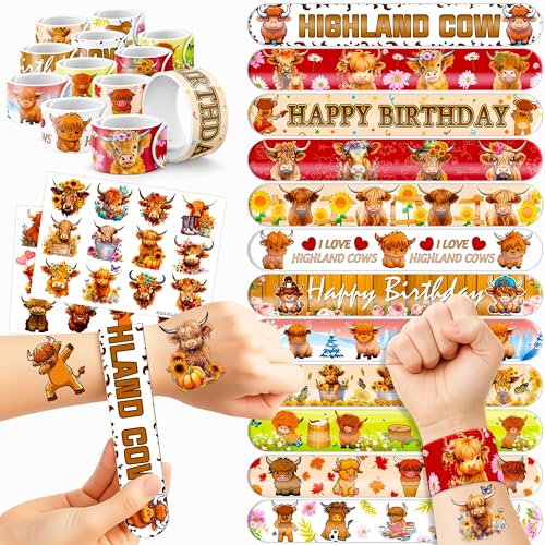 Highland Cow Party Set - 48 Tattoos & 24 Slap Bracelets