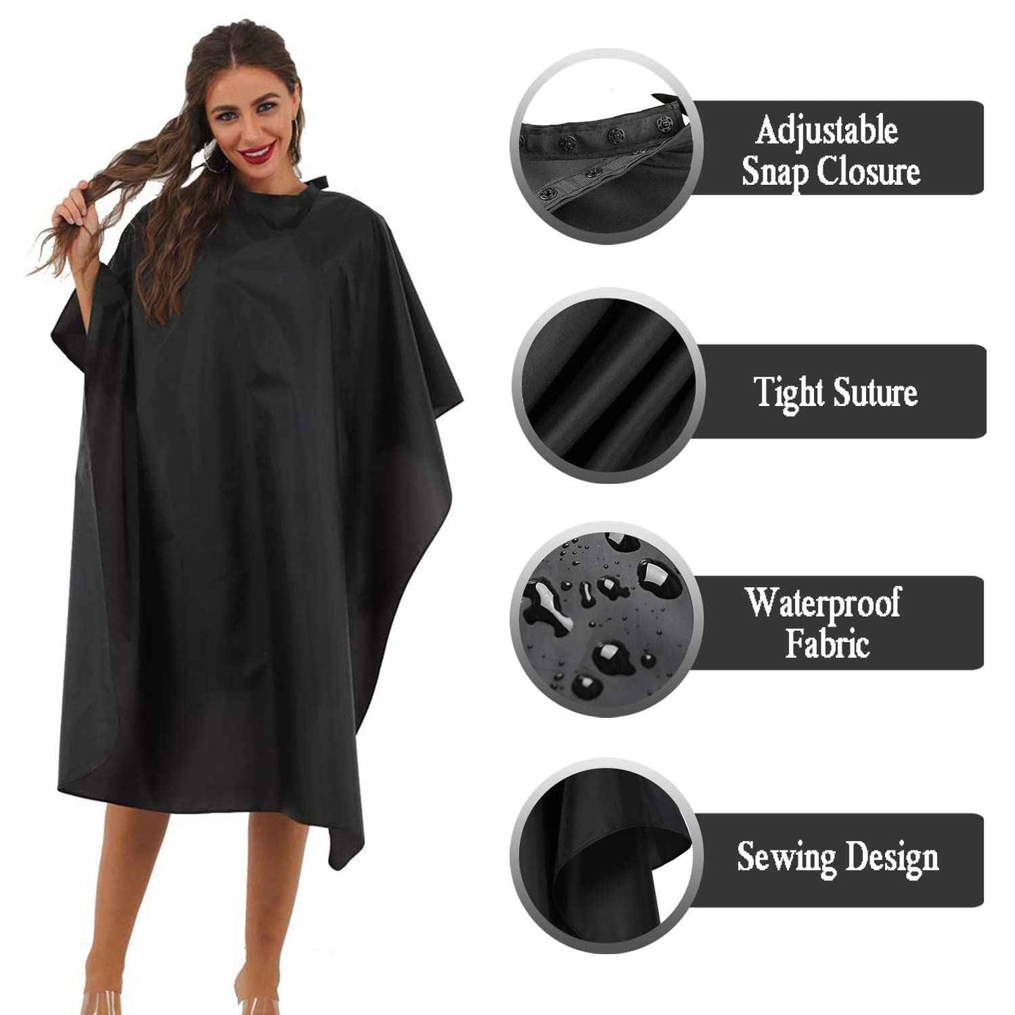 BSFHH Black Barber Cape, Professional Nylon Waterproof Hair Cutting Kit with Snap Closure Salon Cape, 59" x 47" Hairdressing Capes (5 Pack)
