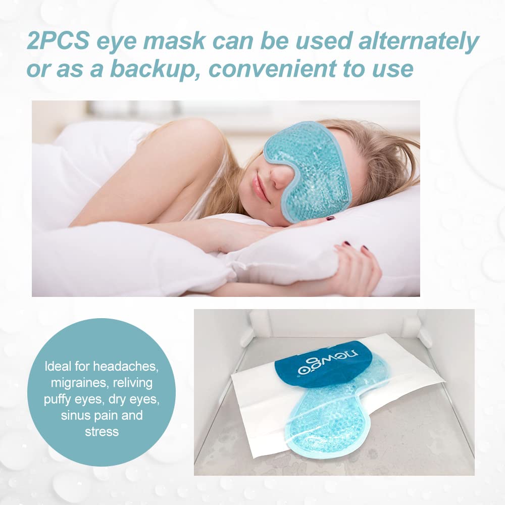 NEWGO Cold Eye Mask Cooling Eye Mask Eye Ice Pack for Puffiness, Reusable Ice Eye Mask Gel Eye Mask Frozen Eye Cold Compress for Dark Circles, Migraines, Stress Relief, Skin Care (Blue-2Pack)