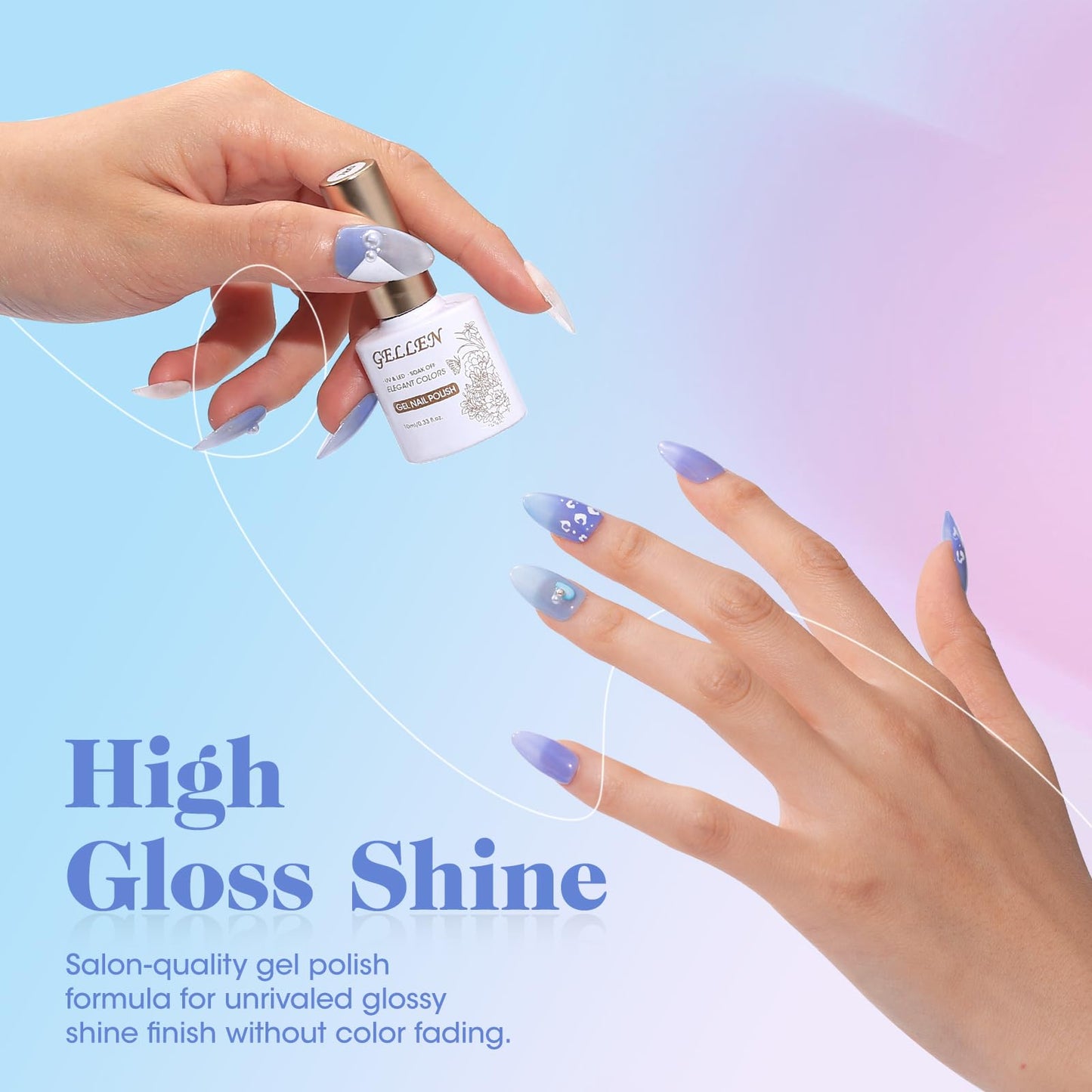 Gellen Gel Nail Polish Set - 6 Colors Jelly Gel Polish Set Milky White Sheer Blue Purple Gel Polish Nail Kit for Summer Nail Art Gifts for Women