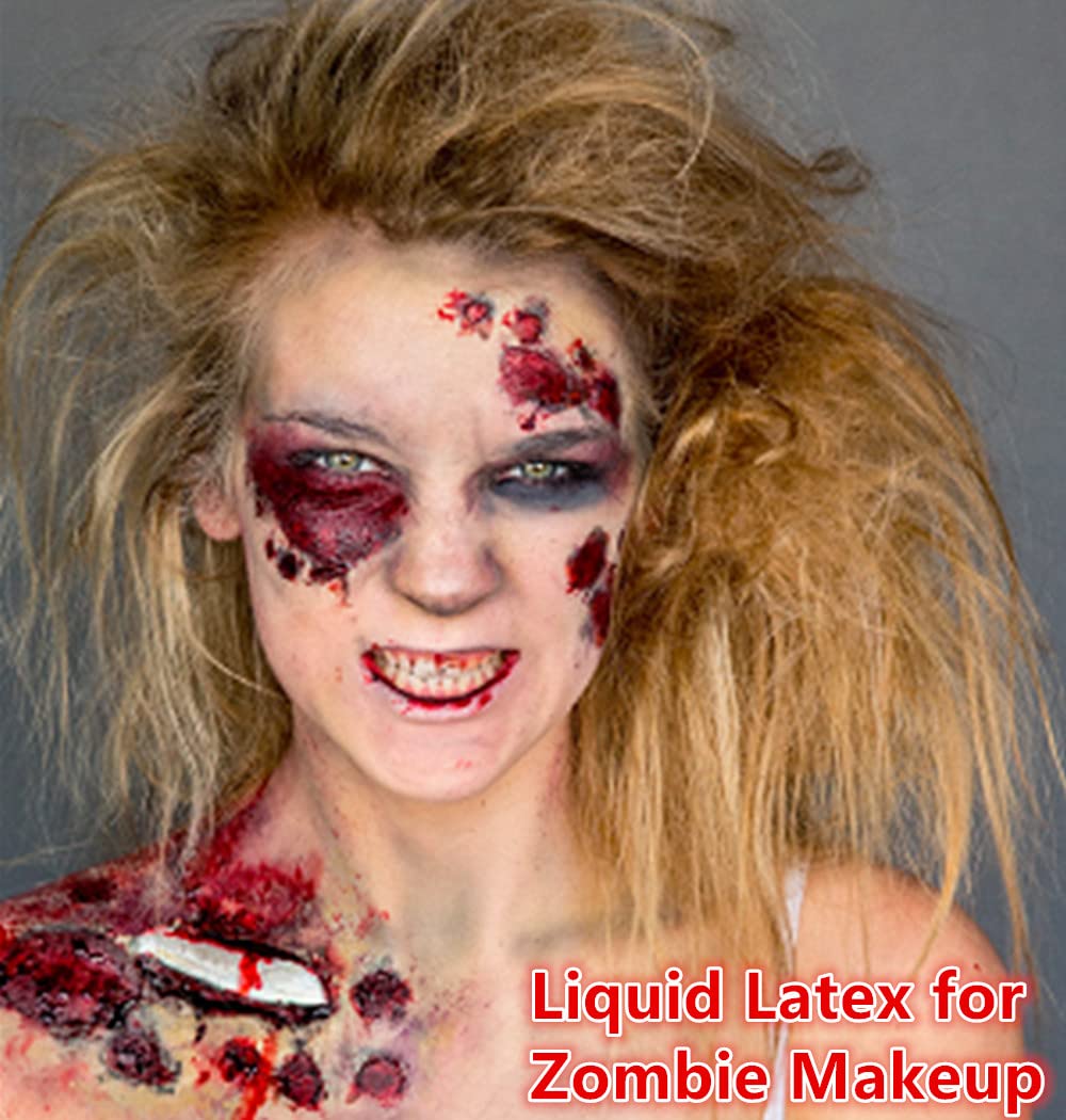 Go Ho Liquid Latex and Scar Wax Kit for Halloween SFX Makeup,White Black Red Color Wheel for Clown Zombie Face Body Paint,Coagulated Blood Gel and Spatula Sponges