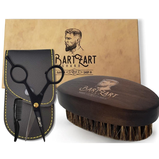BartZart Beard Scissors Small for Men with Comb and Black Case Beard Brush Made of Wild Boar Bristles Beard Care & Gift for Men (Beard Scissors and Beard Brush)