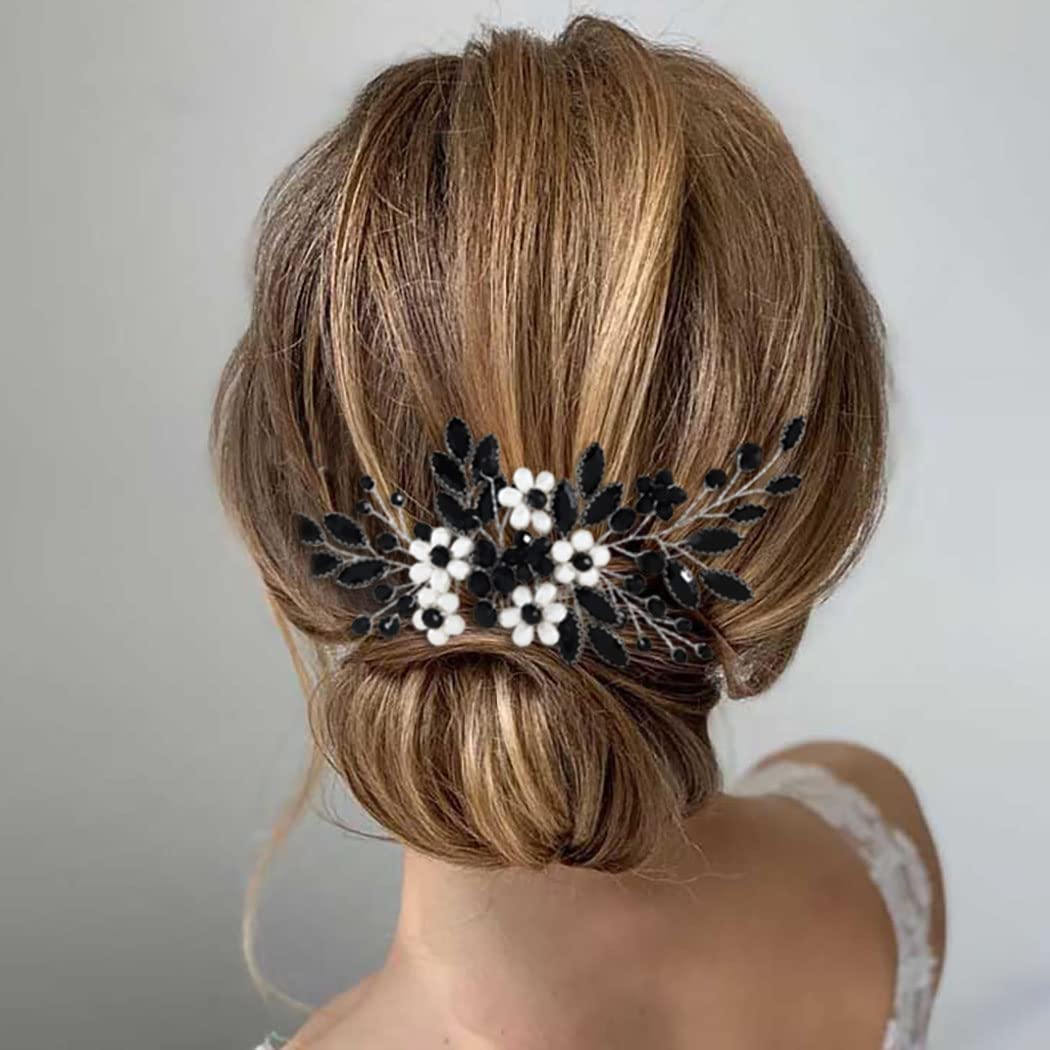 Jeairts Rhinestone Pearl Hair Comb with Floral Headpiece - Crystal Hair Accessories for Brides and Women