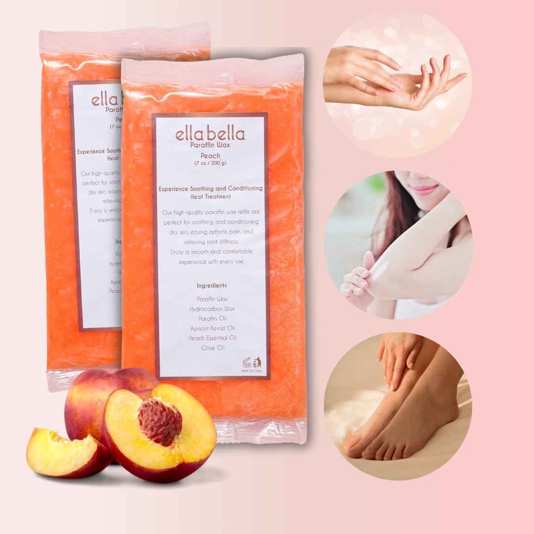 ELLA BELLA® Paraffin Wax Refill Peach • Therapeutic Hand & Foot Wax for Paraffin Bath • Deep Moisturizing & Soothing Relief • Compatible with our Wax Machine