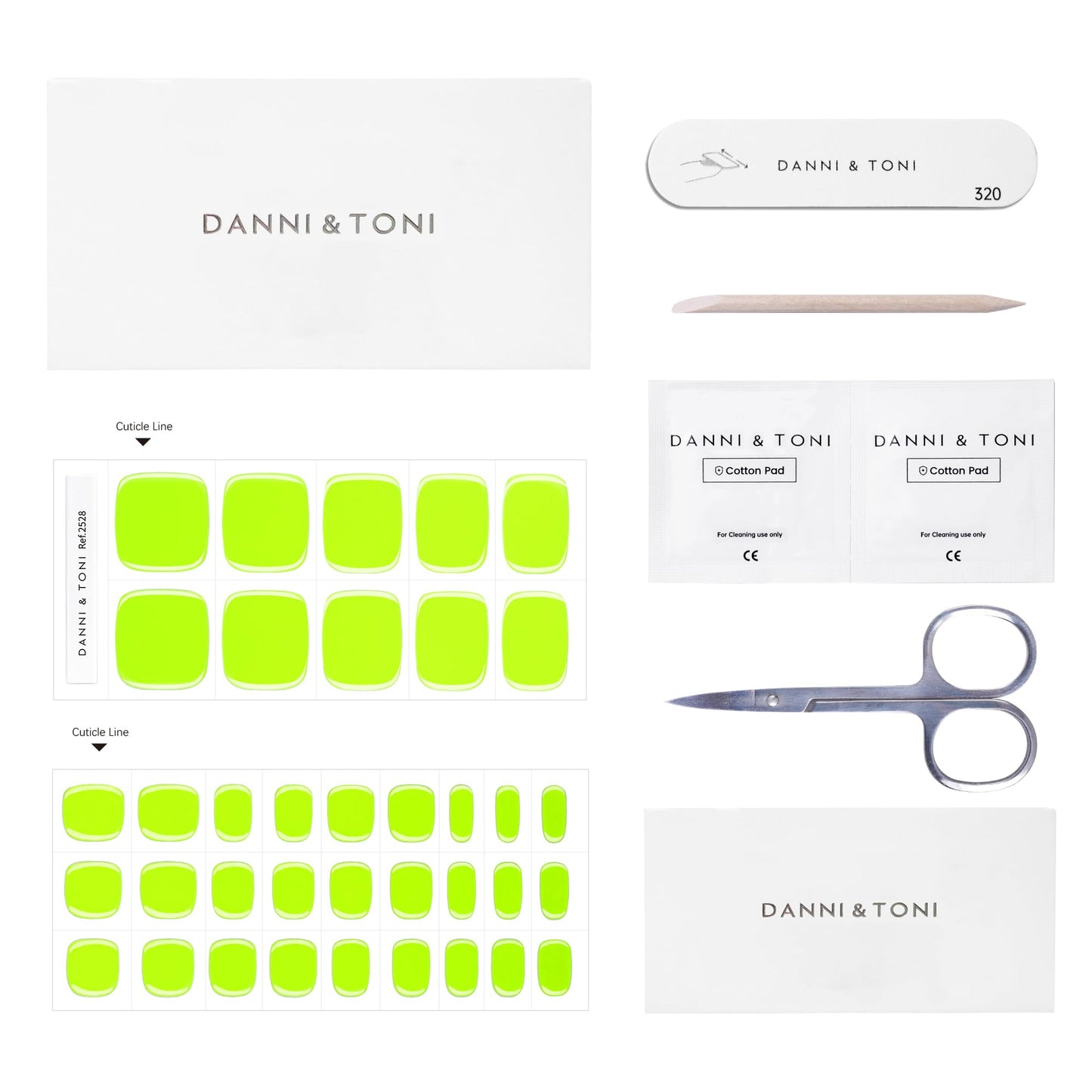 DANNI & TONI Semi Cured Gel Toenail Strips Neon Green (Glowing Delight) Glow in The Dark Gel Toenail Stickers Summer Gel Pedi Wraps 37 Stickers