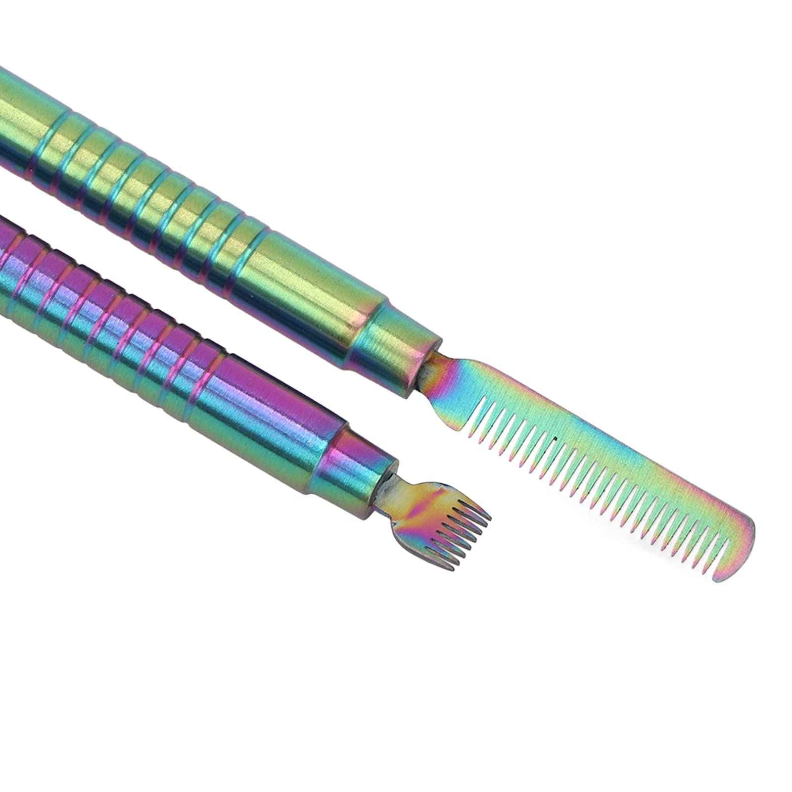 Brrnoo 2 Pieces Eyelash Perm Tool,Lash Separator Tint Tool,Stainless Steel Lash Rods Tool with Comb for Eyelash Eyebrow Perming Tinting Curling Extensions (Colorful)
