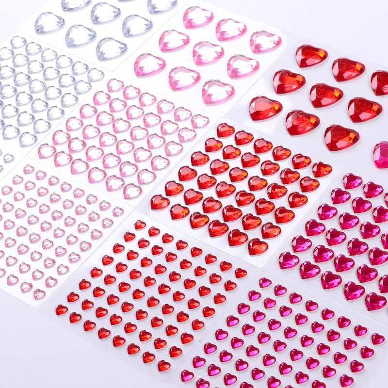 436 Heart Rhinestone Stickers - Self-Adhesive Gems for Crafts