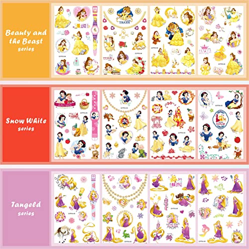Princess Tattoos Kids, 40 Sheets Cartoon Tattoos Party Favor Set for Girls Boys 9 Kinds of Cute Princess Series Temporary Tattoo Stickers Micky Temp Tattoo Stickers for Kids Party Decor Supply