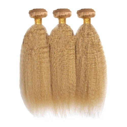 Color #27 Bundles Blonde Kinky Straight Human Hair Bundles 26 28 30 Inch Brazilian Unprocessed Virgin Hair 3 Bundles Color #27 Yaki Straight Bundles Human Hair Honey Blonde Bundles Hair Extensions