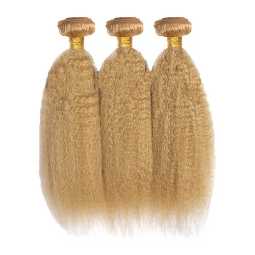 Honey Blonde Kinky Straight Bundles Color #27 Human Hair Bundles Peruvian 8A Virgin Human Hair 3 Bundles 22 24 26 Inch Blonde Kinky Straight Bundles #27 Yaki Bundles