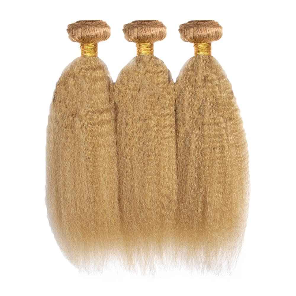 26 28 30 Inch Honey Blonde Bundles Color #27 Kinky Straight Human Hair Extensions Brazilian Virgin Hair 3 Bundles Hair Weave