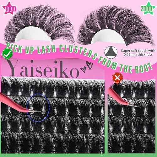 Lash Clusters 100D+200D Thick Eyelash Clusters 12-25mm Wispy Individual Mega Volume Lashes D C Cluster Eyelash Extensions 280Pcs DIY Lash Extension at Home, by Yaiseiko(Plant Fiber)