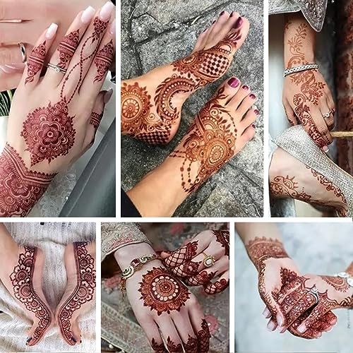8 Sheets Temporary Tattoo Stickers Brown Exquisite Totem Indian Lace Mandala Flower Pattern for Beach Festivals Wedding Party Decorations