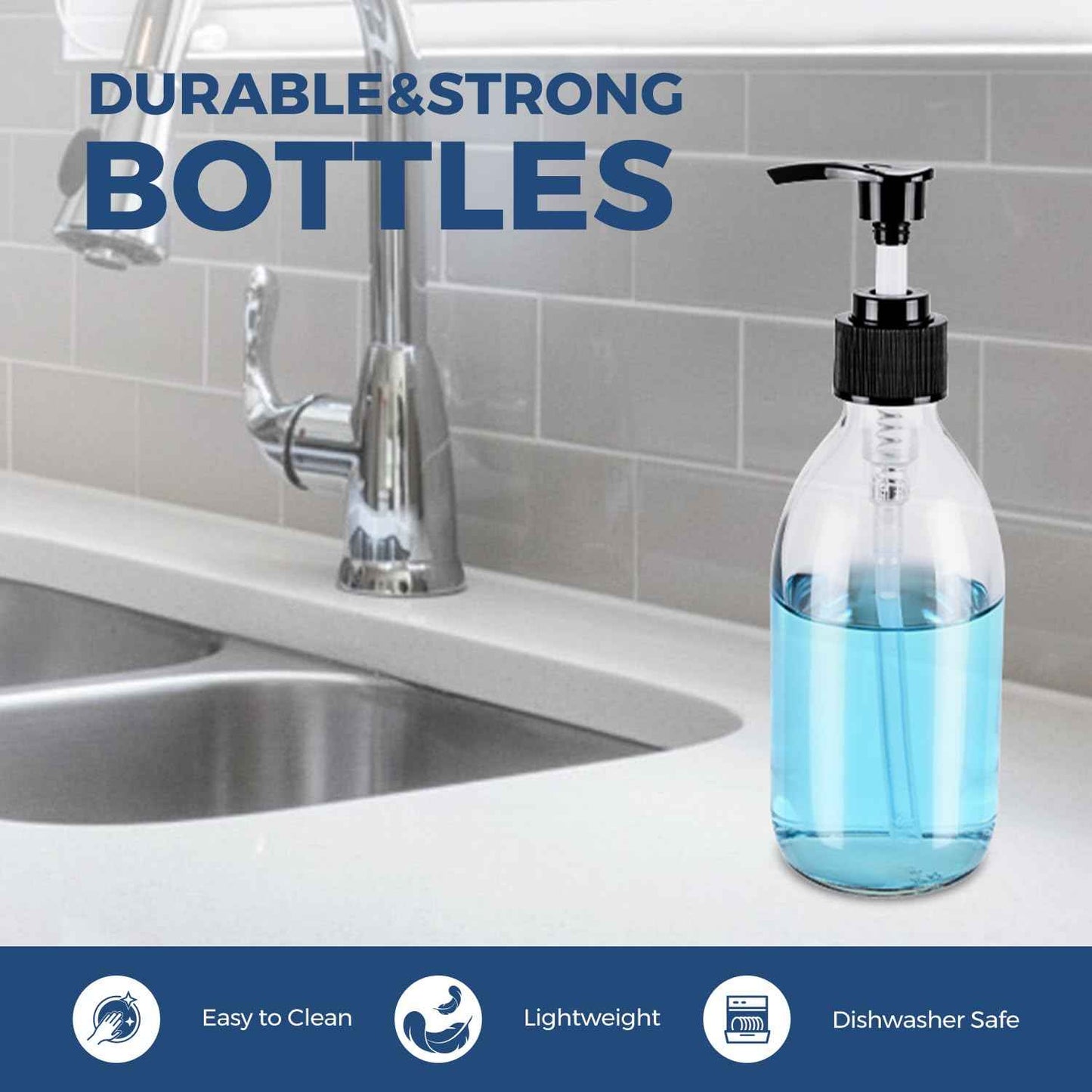 Glass Pump Bottle Dispenser 10.8 oz，Homepicker Lotion Bottle with Pump for Body Oil，300ml Glass Bottles with 1 Extra Pump Tops, Black Caps, Labels - 2 Pack