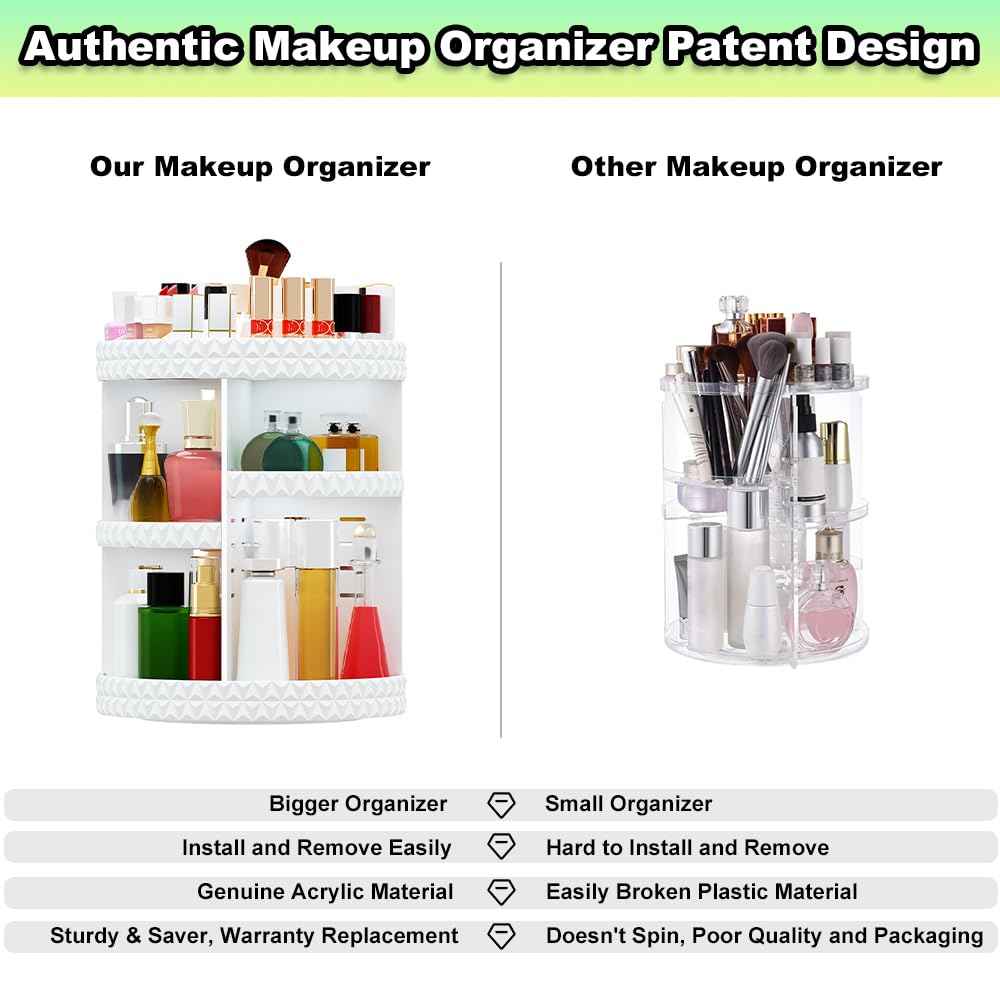 Famitree 360 Rotating Makeup Organizer, DIY Adjustable Makeup Carousel Spinning Holder Storage Rack, Large Capacity Vanity Organizer Skincare Organizers (White)