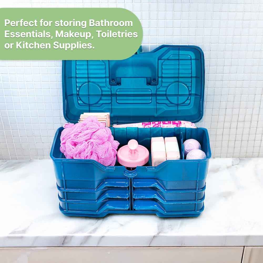 Best Kept | Bathroom Storage Case | Portable Travel Toiletry Case | Shower Lidded Caddy | Travel Toiletry Train Case | Navy Blue