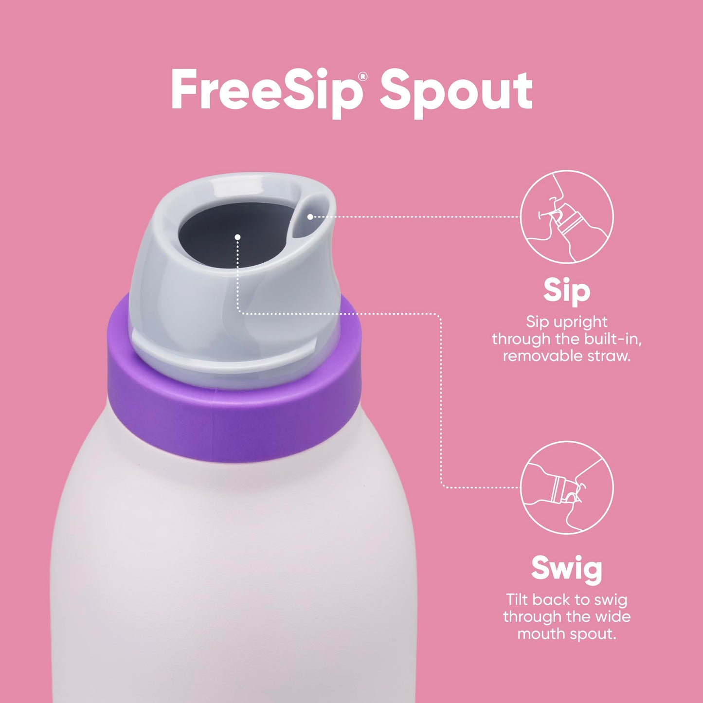 Owala FreeSip Twist Insulated Stainless Steel Water Bottle with Straw for Sports and Travel, BPA-Free, 24-oz, Pink/Purple (Dreamy Field)