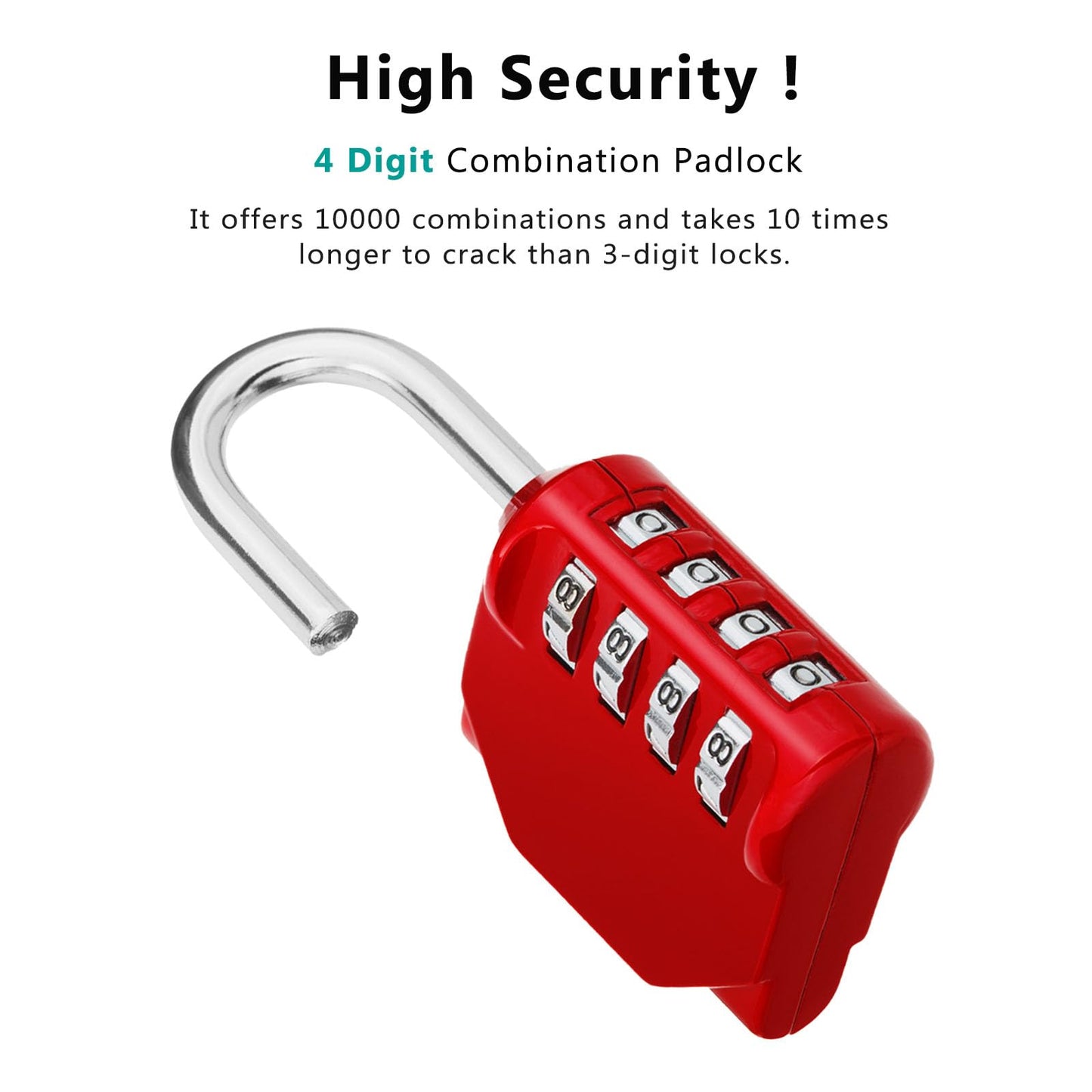 ZHEGE Combination Lock, 4 Digit Outdoor Combination Padlock for Gym, School, Gates, Doors, Hasps and Storage (Red)