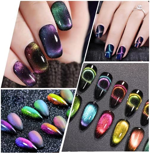 AHAMIOU 9D Cat Eye Gel Nail Polish Magnetic Nail Polish Holographic Cats Eyes Gel Nail Polish Gel with Chameleon Magic Effect with Magnet Stick (Orange&Yellow)