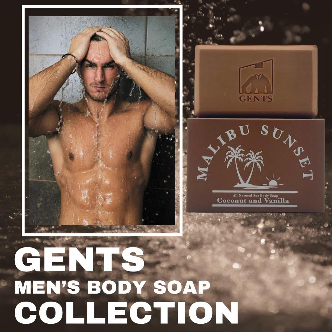 Gents Variety Men's Body Soaps - Moisturizing Bar Soap for Men, Smell Fresh and Clean, Washing Hands & Body, All Skin Types for Bath and Shower (Malibu Sunset)