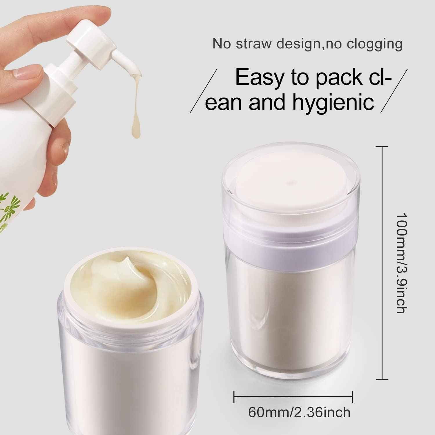 USRommaner 2 Pack 3.34 oz Airless Pump Jar,Empty Acrylic Vacuum Jar with Press Pump,Portable Travel Face Cream Lotion Container Pot for Makeup,Essence,Moisturizer,Eye Cream,Gel-Big,White