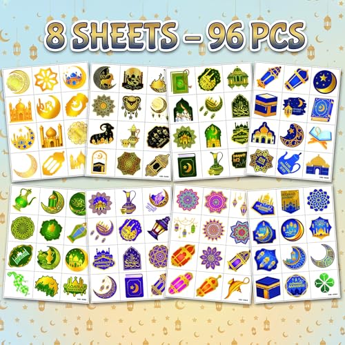 96 Eid Ramadan Temporary Tattoos - Pre-Cut Party Favors