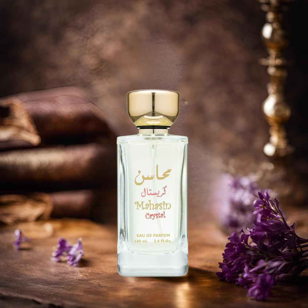 Lattafa Perfumes Mahasin Crystal 2-Piece Set for Women, (3.4 Ounce Eau De Parfum Spray + 1.7 Deodorant Spray)