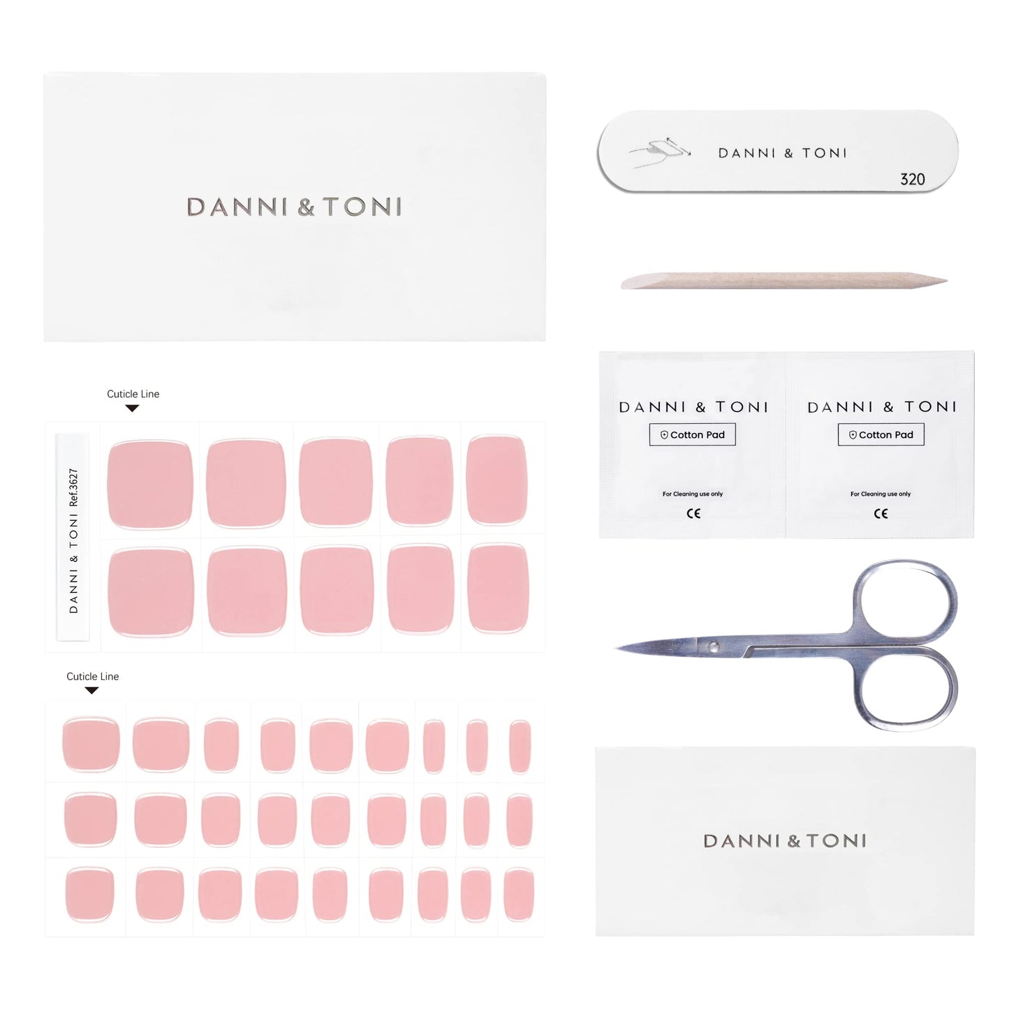 DANNI & TONI Semi Cured Gel Toenail Strips Pink (Diamond Blush) Mirror Gel Toenail Stickers Toenail Polish Strips 37 Stickers