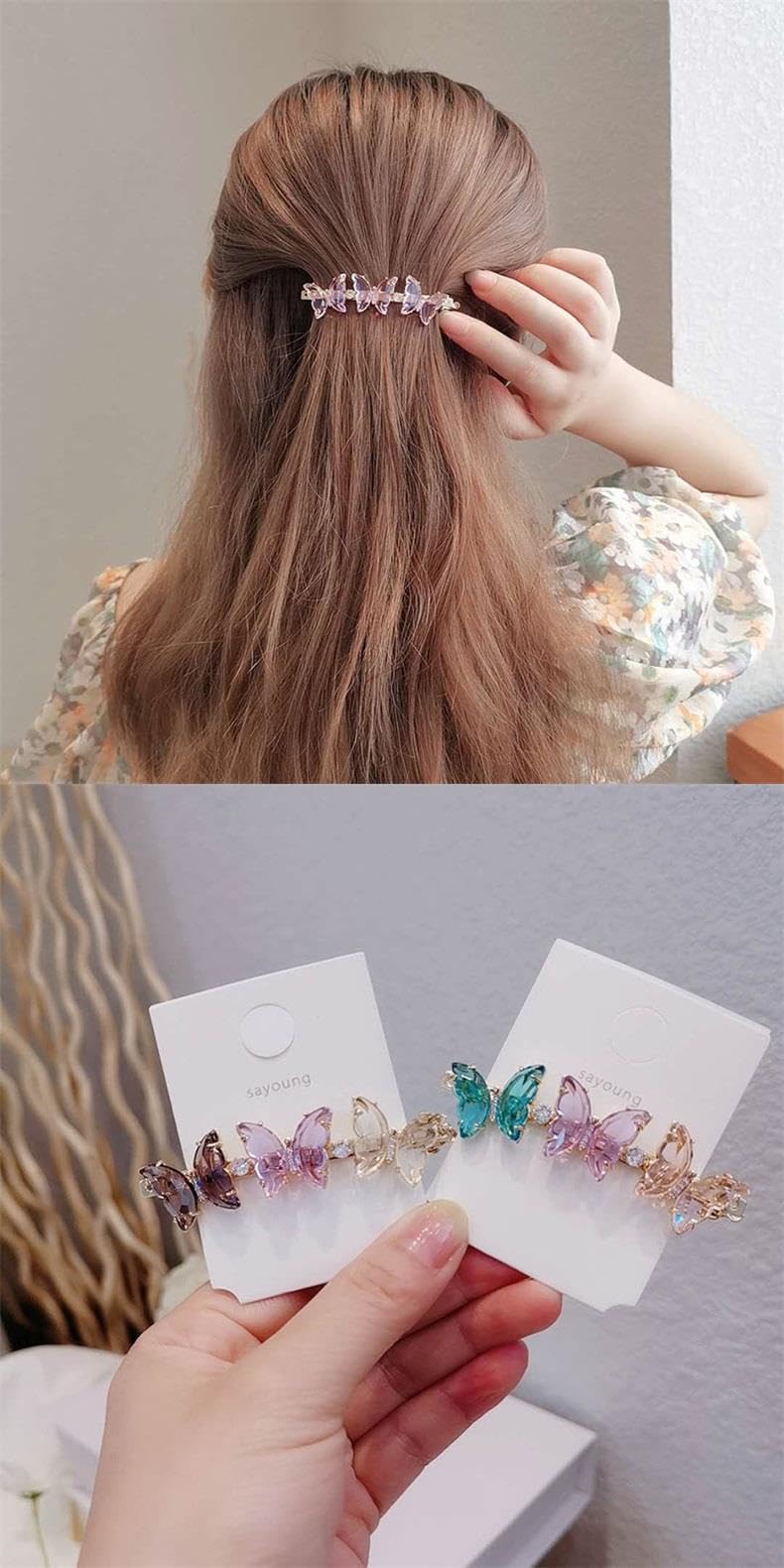 Glass Crystal Multi-Butterfly Hair Clips - Stylish Accessories for Chic Hairstyles,blue purple