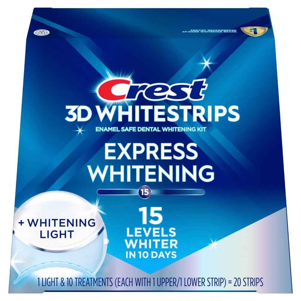 Crest 3D Whitestrips Express Whitening + LED Light – Teeth Whitening Kit, 1 Light + 10 Treatments, Each with 1 Upper/1Lower, 20 Strips – Crest 3DWhite Teeth Whitening Strips