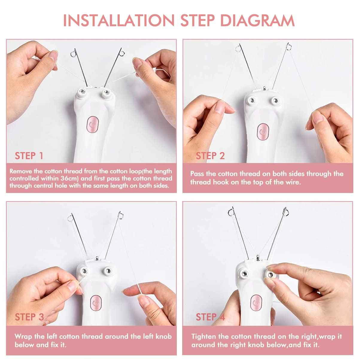 Facial Hair Remover, Electric Women Cordless Facial Threading Epilator Ladies Beauty Hair Remover USB Rechargeable Facial Trimmer Cotton Threading Hair Shaver