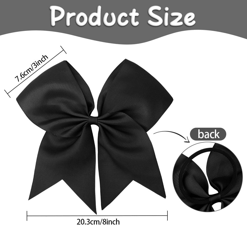 2 PCS Large Black Cheerleading Bows with Ponytail Holder Elastic Band for Girls' Hair