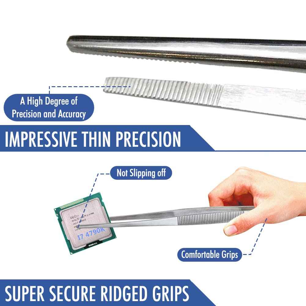 Heavy Duty 12 inches Stainless Steel Tweezers Straight Tips All-purpose Forceps Tweezers Tongs and Comfortable Ridged Handle for Crafting Cooking Repairing General Purpose Medical and Beauty