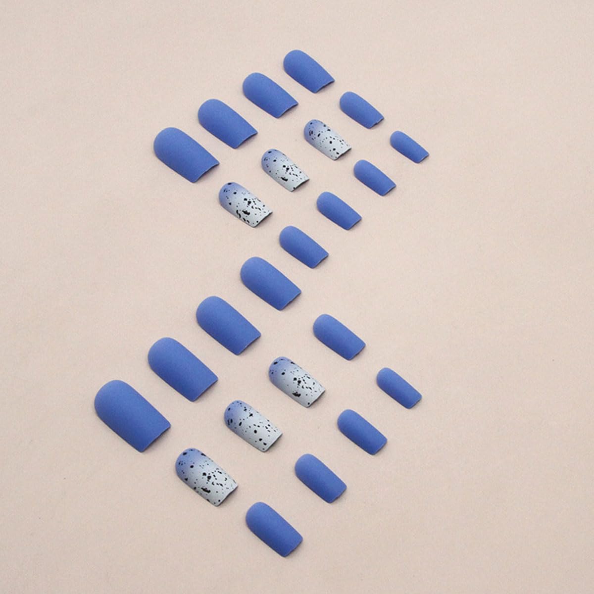 WLGDLH Square Press on Nails Medium Fake Nails Press Ons Blue Coffin False Nails Nail Tips Blue White Ombre with Matte Black Dots Glue On Nails Acrylic Nails Press On Nail Kit for Women Nail Art24PCS