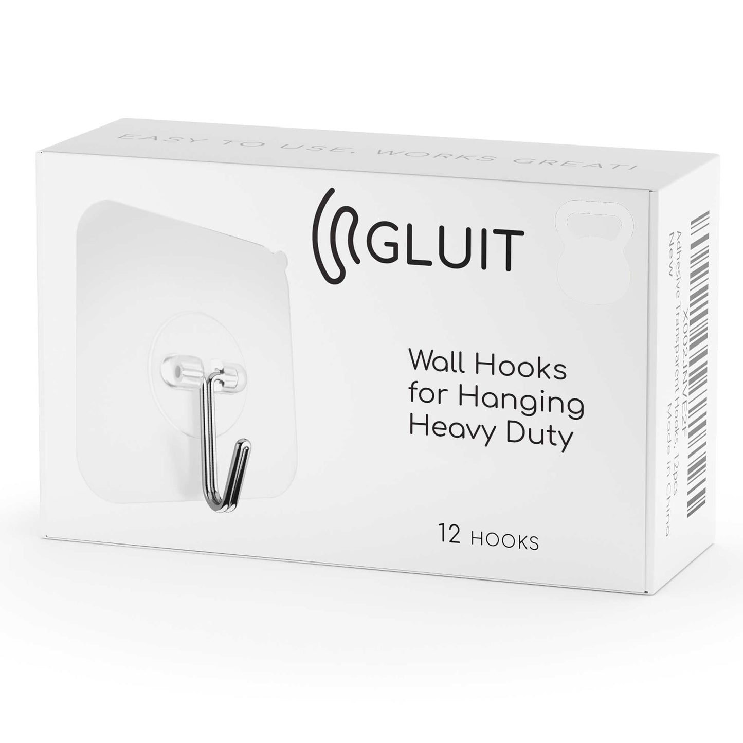 GLUIT Adhesive Wall Hooks for Hanging Heavy Duty 22 lbs Hooks for Walls No Damage, Towel Sticky Clear Hooks, Waterproof, Home, Bathroom, Kitchen, Office, and Outdoor, 12 Pack