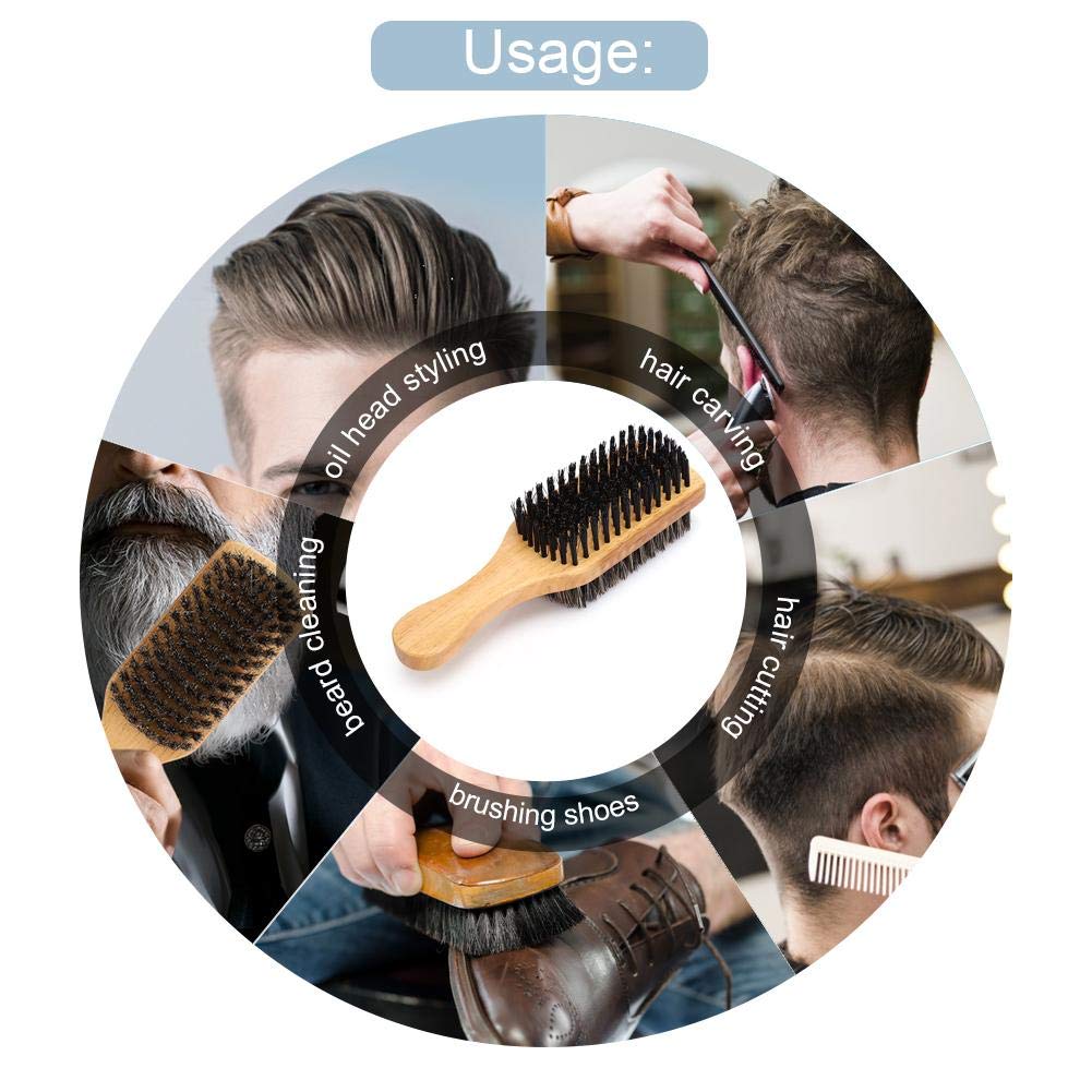 ZJchao Double Sided Beard Brush, Mustache Brush Double Sided Men's Brush Hair Brushes Facial Brush for Beard Care Bristle Nylon Mustache Comb with Wooden Handle Beard Grooming