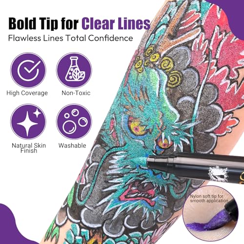 Joyeee Metallic Temporary Tattoo Markers 10 Colors with 139 Stencils